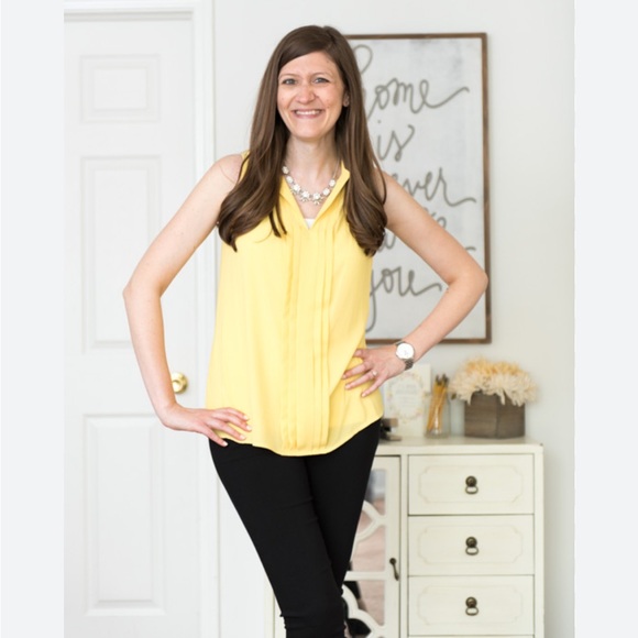 41 Hawthorn Tops - 41 Hawthorn Yellow Pleated Sleeveless Blouse